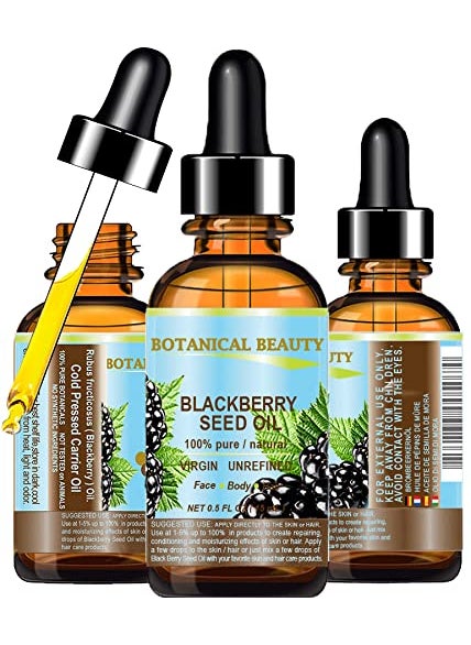 Botanical Beauty BLACKBERRY SEED OIL 100% Pure Natural Virgin Unrefined. Cold Pressed Undiluted Carrier Oil. 0.5 fl.oz -15 ml. for Face, Skin, Body, Hair, Anti-Aging Face Oil