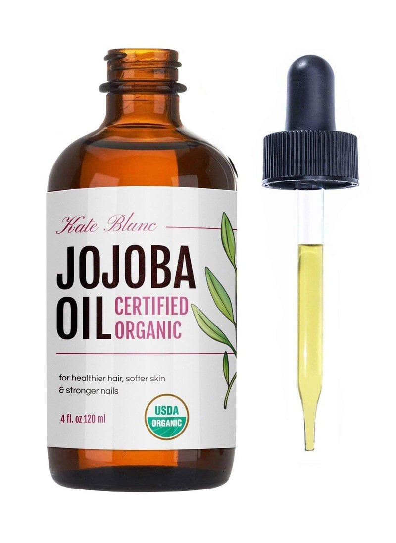 Kate Blanc Cosmetics Jojoba Oil for Hair Growth, Face & Skin. Gua Sha Oil for Face Massage and Dermaplaning (4oz, Organic, 100% Pure, Natural)