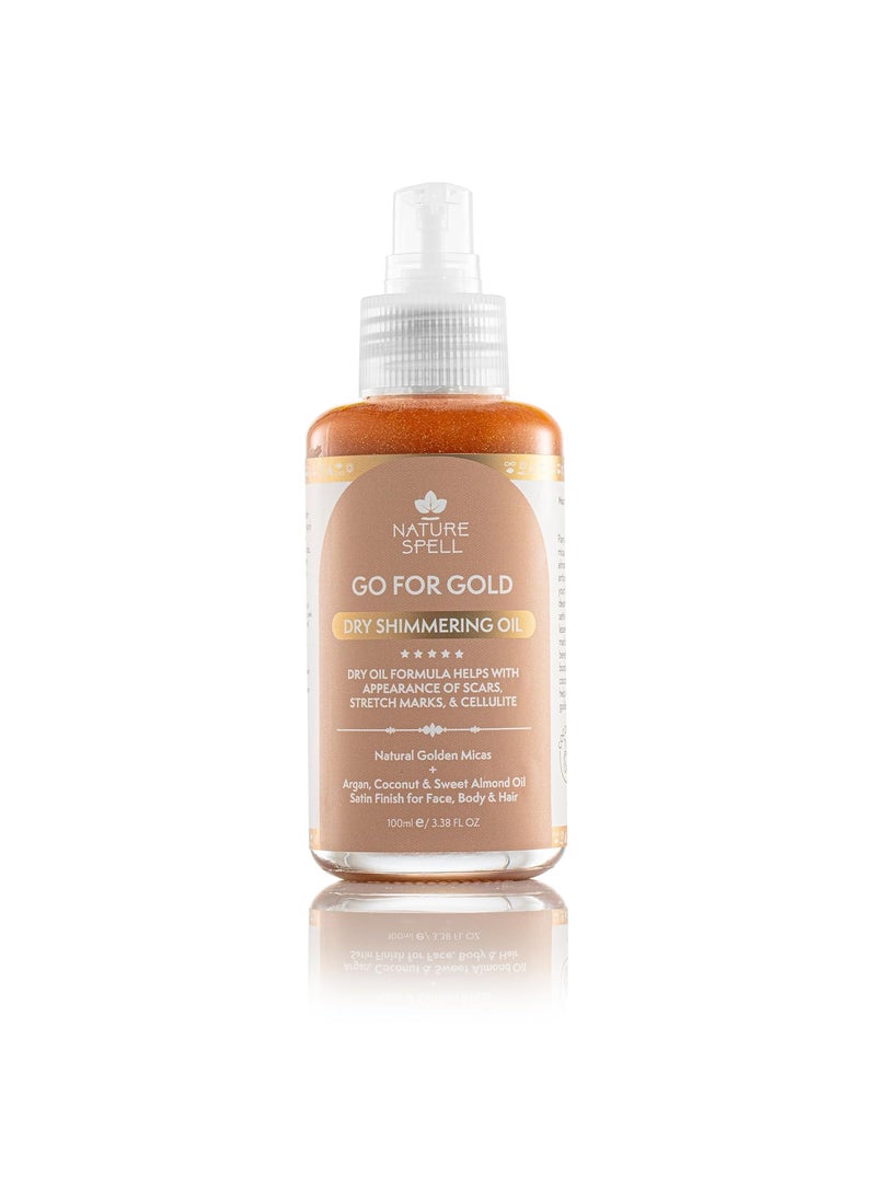 Nature Spell Golden Dry Shimmering Oil for Face, Body & Hair 100 ml - Natural Body Shimmer - 100% Vegan - Made in UK N848