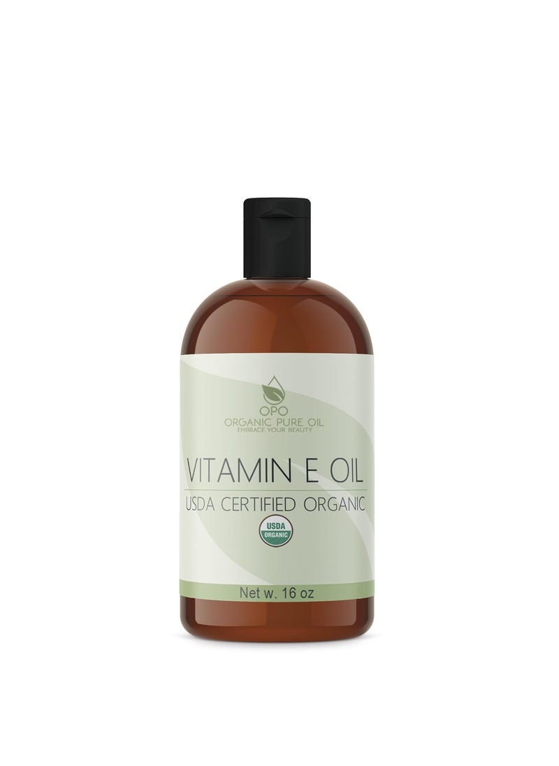 Vitamin E Oil - Organic, USDA Certified Organic, 43,000 IU, Natural Vegan Cruelty-Free Bulk Extra Strength for Face Skin Hair Body Eyelashes Locs Nails - Moisturizer DIY Cream Lotion (16 oz.)