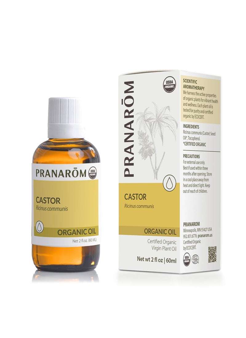 Pranarom - USDA Certified Organic Cold-Pressed Castor Virgin Plant Oil - 2 fl oz Glass Bottle - Moisturizing for Skin, Nails, & Hair Growth, Eyelash, Eyebrows, Roots