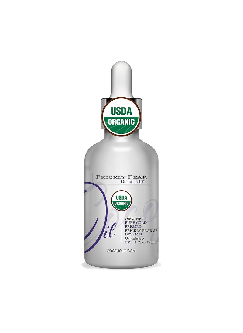 Dr Joe Lab Organic Prickly Pear Seed Oil - USDA Certified - Pure, Raw, Cold Pressed, Virgin, Non-GMO, Vegan Carrier Oil for Skin, Hair, Nails, Face, Arms, Body- 1 oz Glass & Dropper