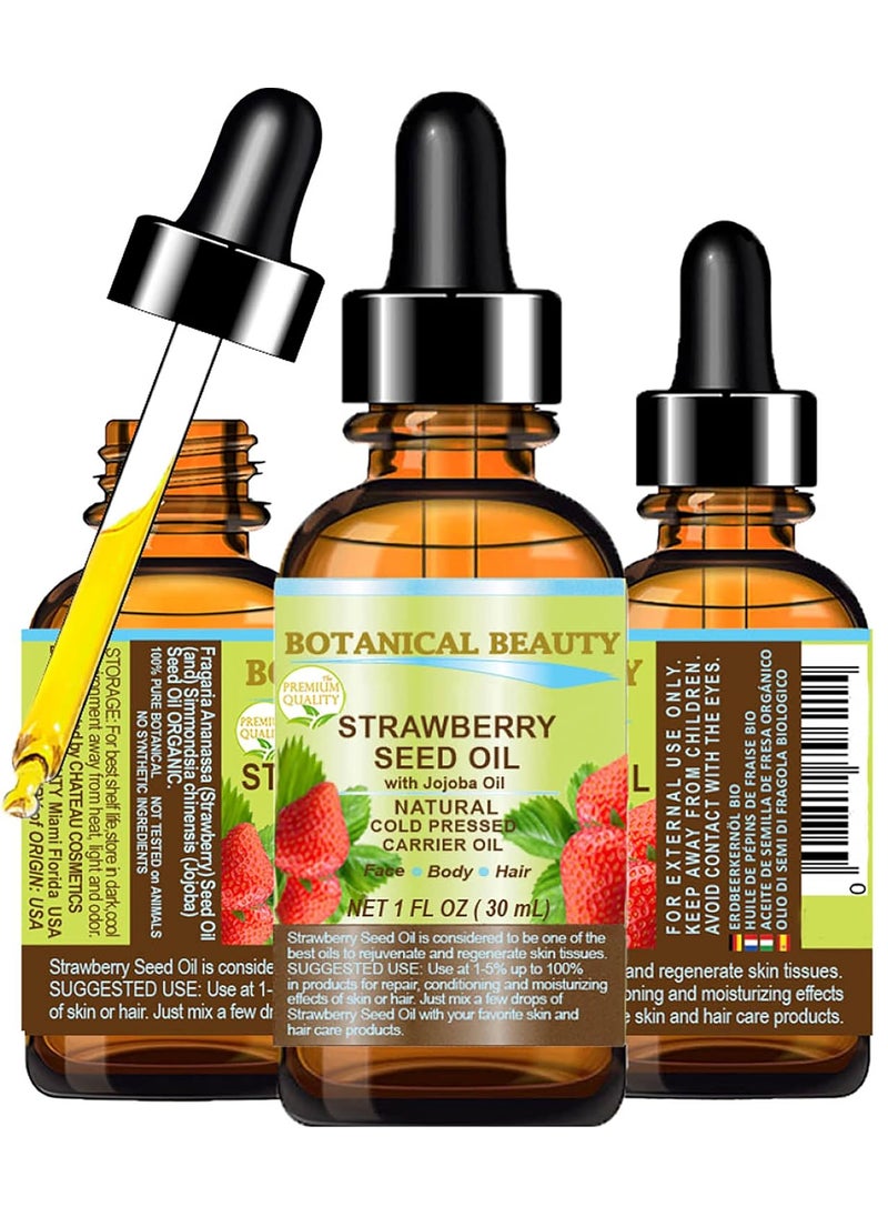 Botanical Beauty STRAWBERRY SEED OIL 100% Pure Natural Moisturizer. Cold Pressed Carrier oil. 1 Fl.oz.- 30 ml. For Face, Skin, Hair, Lip, Nails. Rich in Omega-3, Vitamin C, Vitamin E