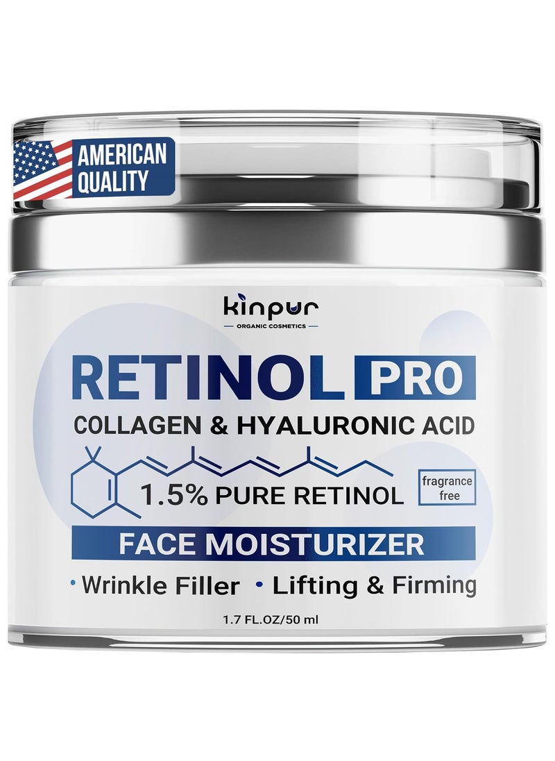 Retinol Pro Collagen Face Cream with Hyaluronic Acid - Hydrating and Firming Cream for All Skin Types - Day and Night Anti Aging Face Moisturizer for Women & Men