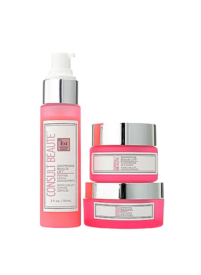 Consult Beaute - Champagne Beaute Lift - 3 Piece Firming Face, Neck & Eye Set - Lift, Firm and Rejuvenate Slack, Sagging Skin - Hydrating Moisture Cream and Serum - Niacinamide - Peptide Complex