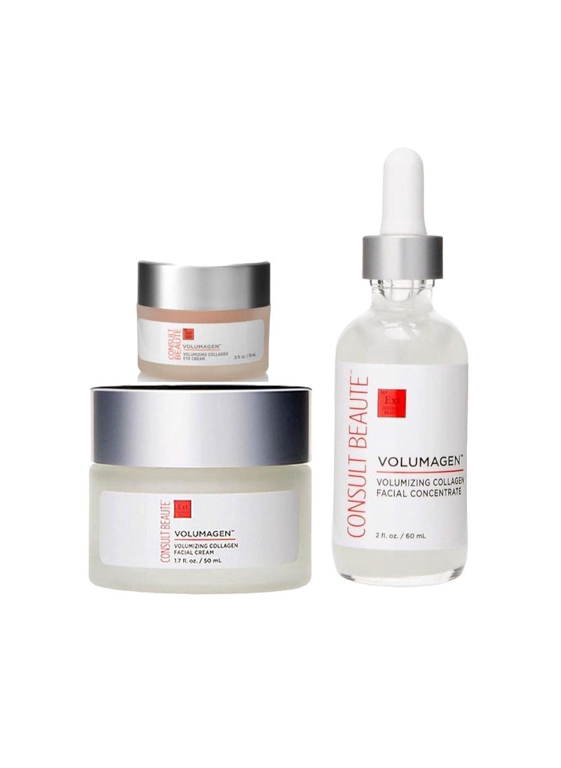 Consult Beaute Volumagen TRIO Doctor Formulated Skin Care For Face, Neck and Eyes, Featuring Volumagen Complex To Boost Moisture, Plump Skin and Re-volumize the Complexion