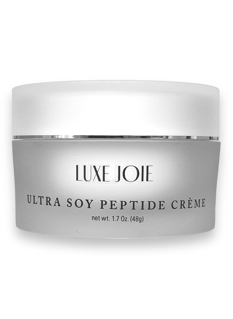 LuxeJoie Ultra Soy Peptide Creme With Matrixyl Peptides Alpha Lipoic Acid Anti-Aging Face Moisturizer Wrinkle Fine Line Reducer For Dry Mature Skin 1.7 Ounce