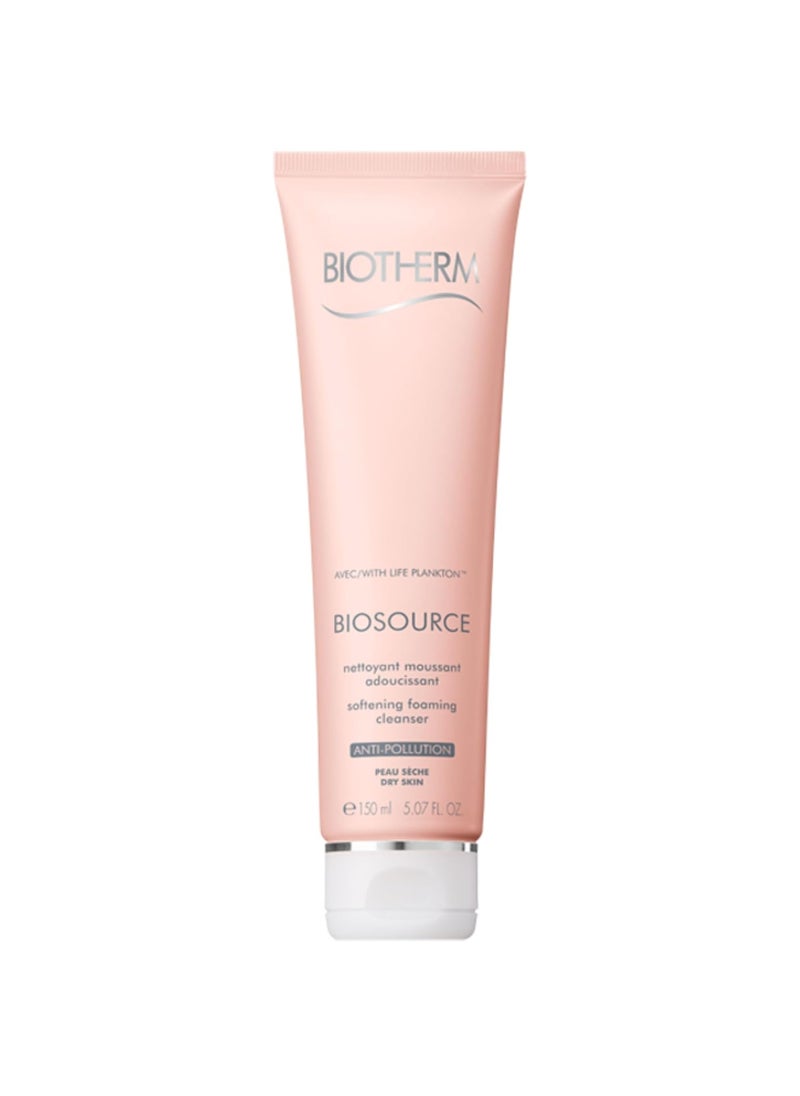 Biotherm Biosource Softening Foaming Cleanser, Rinse-Off Foaming Facial Cleanser and Make-Up Remover for Dry Skin with Biotech Plankton, for Soft and Hydrated Skin, Gel, 5.07 Fl. Oz.