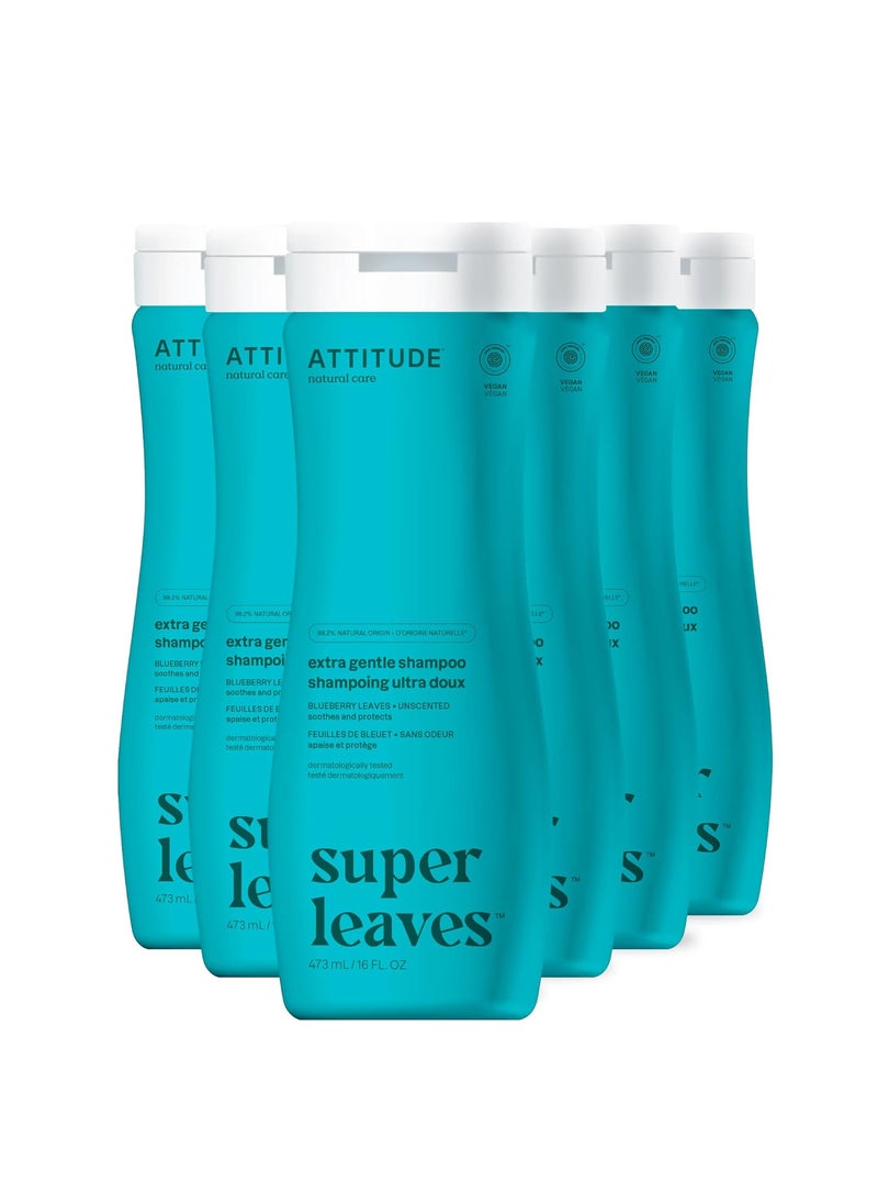 ATTITUDE Extra Gentle Hair Shampoo, EWG Verified, Soothes Dry Scalp, Naturally Derived Ingredients, Vegan and Plant Based, Unscented, 473 mL (Pack of 6)