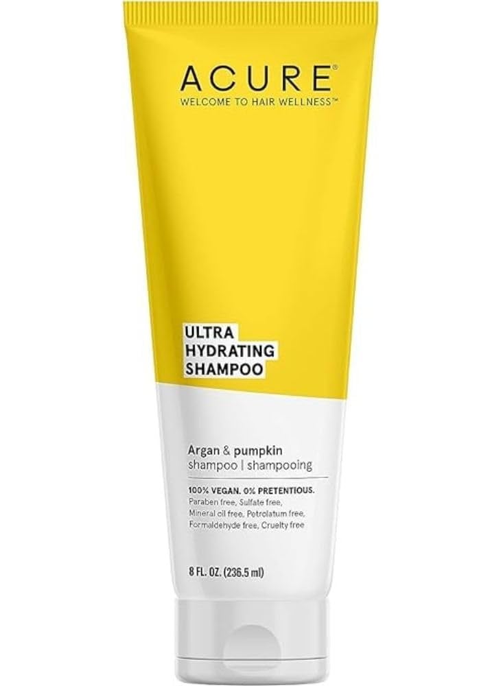 Acure Ultra Hydrating Shampoo 100% Vegan, Ultra Hydrating Moisture & Omega Fatty Acids, , Yellow Argan Oil & Pumpkin, 8 Fl Oz