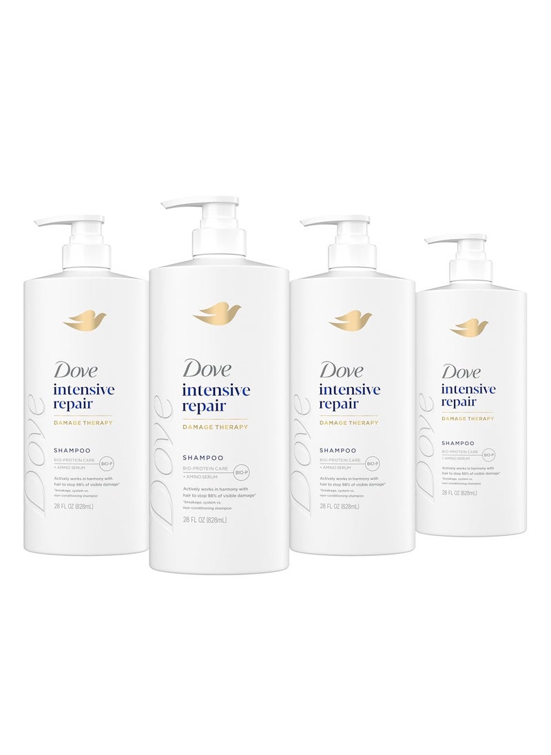 Dove Shampoo 4 Pack Intensive Repair for Damaged Hair with Bio-Protein Care Technology and Amino Serum 28 Fl Oz