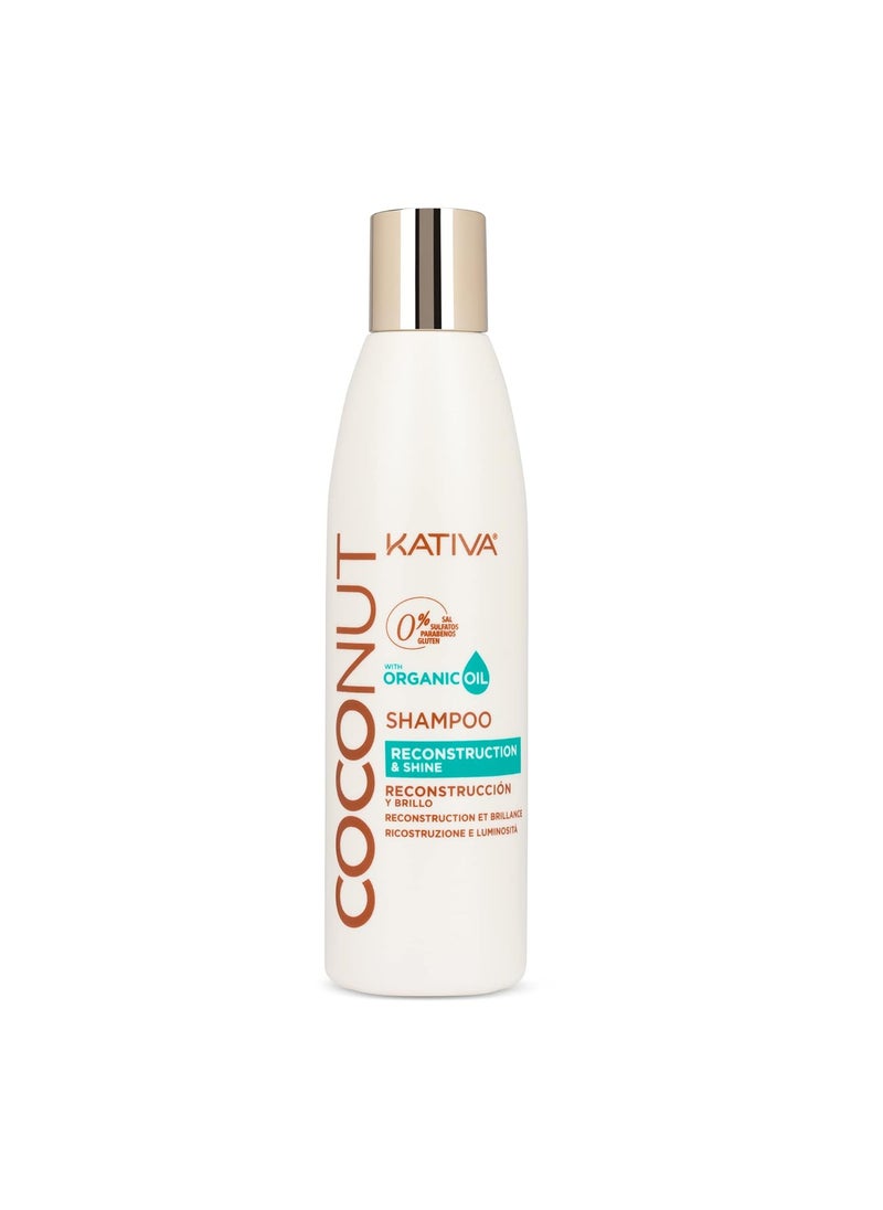 Kativa Shampoo, Coconut, 250 ML, Rebuilds and Repairs Extremely Damaged, Sensitized, Dehydrated and Dull Hair; Salt, Sulfate, Gluten & Paraben Free