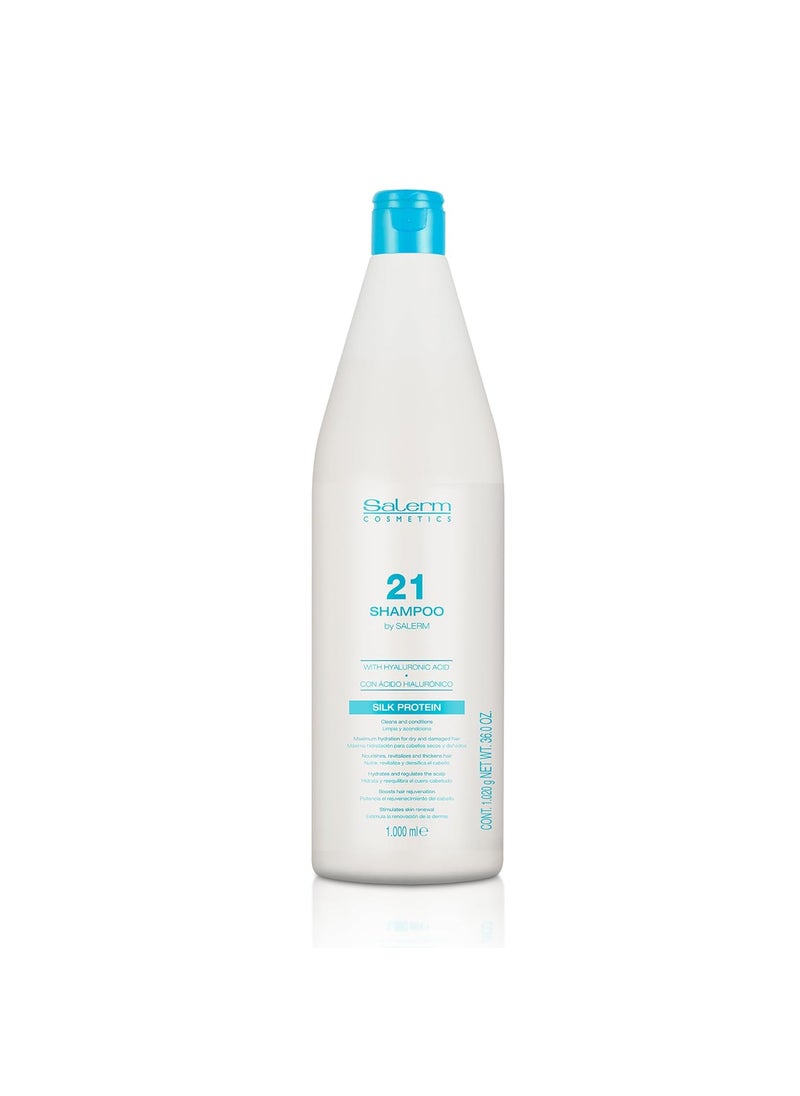 Salerm - Hydrating Shampoo 21 Silk Protein - 1000 ml - for Dry and Damaged Hair - with Silk Proteins - Nourishes, Repairs, and Revitalizes Hair - Heat Protection