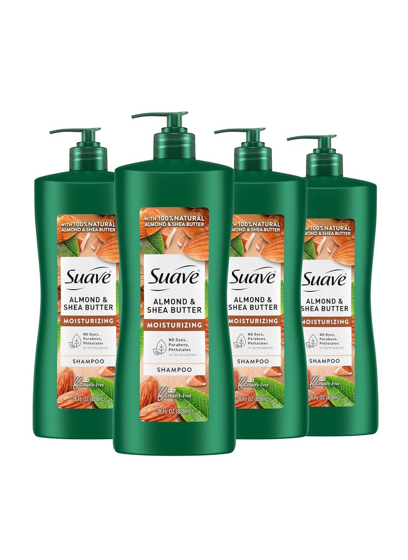 Suave Professionals Moisturizing Shampoo for Dry Hair Almond and Shea Butter Paraben-free and Dye-free 28 oz, Pack of 4