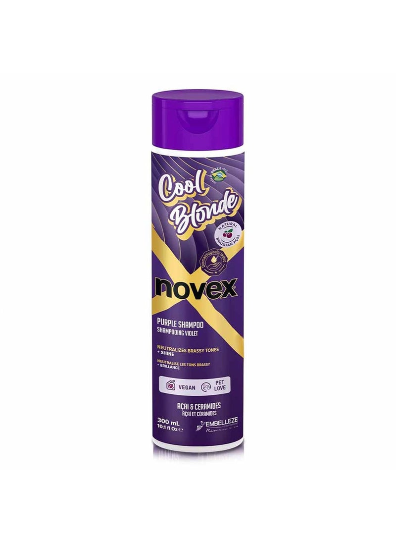 NOVEX Cool Blonde Purple Toning Shampoo 10.1oz/ 300ml - Purple Shampoo Neutralizes, Tones with Acai extract and Ceramides for blonde, silver, bleached, or brassy hair