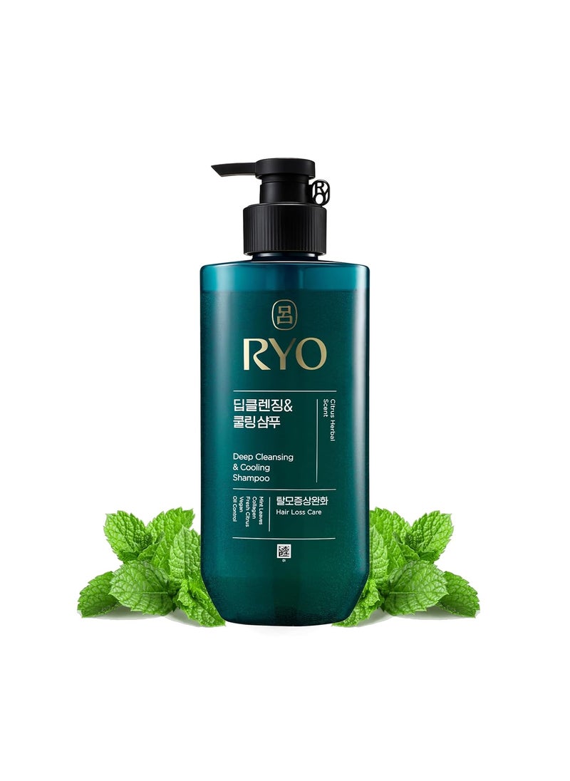 RYO Deep Cleansing Shampoo with Korean Ginseng & Caffeine - Cooling and Refreshing for Oily Scalp, Hair Loss Care, Anti-Dandruff, Sebum Control, 16.2 Fl Oz.