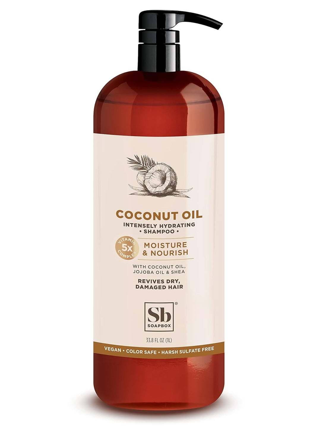 Soapbox Coconut Oil Shampoo, Sulfate Free, Paraben Free, Silicone Free, Color Safe, and Vegan Hair Shampoo (33.8 Ounces)