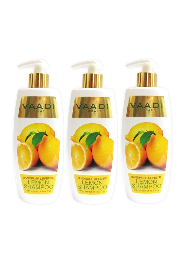 Vaadi Herbals Lemon with Tea Tree Extract Shampoo Dandruff Defense ALL Natural Shampoo Paraben Free Sulfate Free Suitable for All Hair Types Value Pack of 3 X 11.8 Ounces