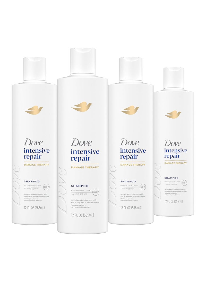 Dove Shampoo 4 count Intensive Repair for Damaged Hair with Bio-Protein Care Technology and Amino Serum 12 Fl Oz