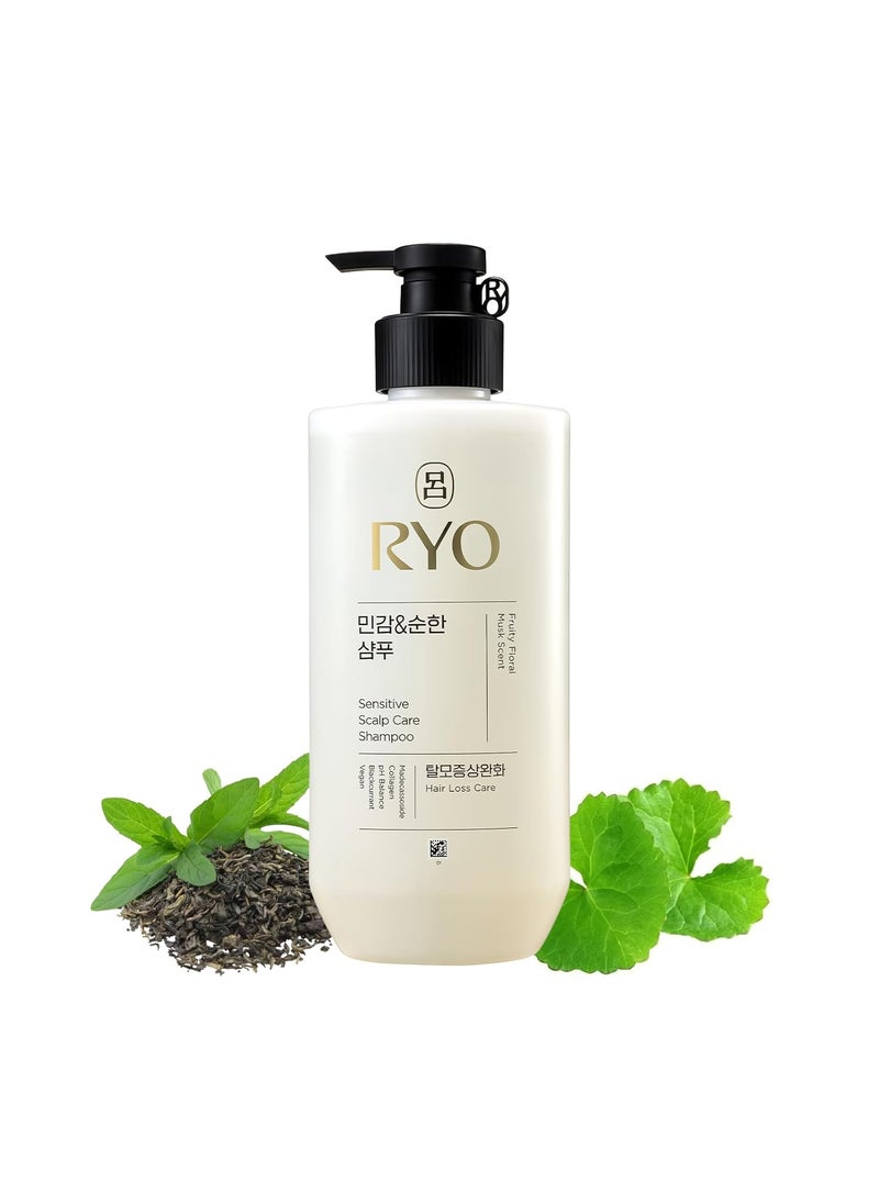 RYO Sensitive Scalp Care Shampoo with Korean Ginseng & Caffeine - Soothing and Relief for All Hair Type, Anti Loss Care, Dermatologist Tested, 16.2 Fl Oz.