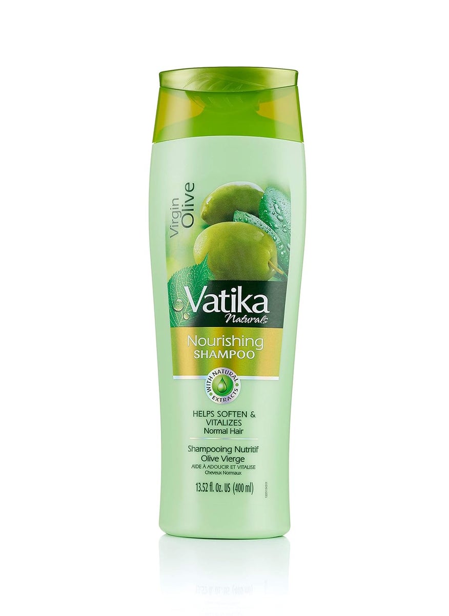 Vatika Naturals Nourishing Shampoo for Women - Strengthening & Moisturizing Cleanser for Curly, Damaged, and All Hair Types (400ml Bottle, Virgin Olive)