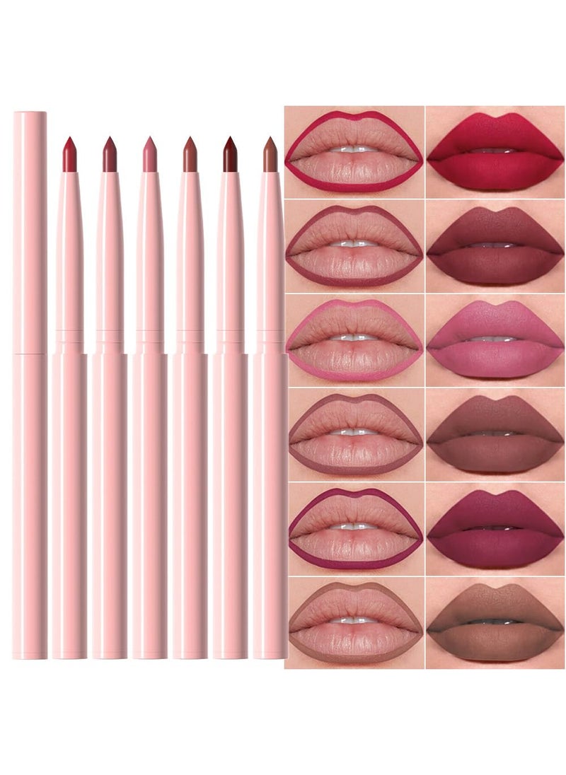6 Pcs Retractable Natural Nude Brown Beige Colors Lip Liner Lipstick Pencils Set for Shaping & Sculpting Lips,Ruby Mauve Red Rose Pink Plum Purple Taupe Creamy Matte Velvet Pigmented Crayon