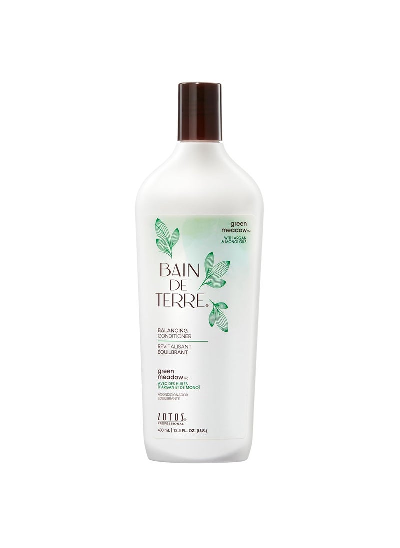 Bain de Terre Green Meadow Balancing Conditioner, Gentle Moisture Balance for Soft, Silky & Bouncy Hair with Argan & Monoi Oils, Paraben-free, Color-Safe, Vegan (2 sizes)