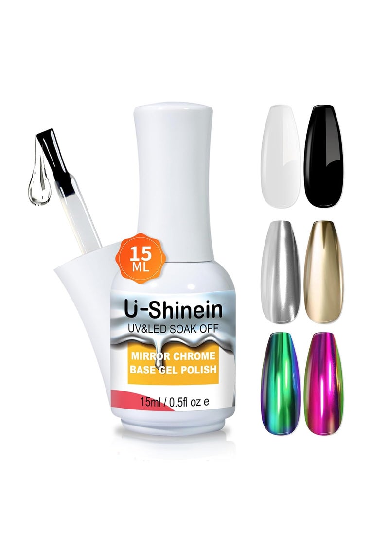 15ml Base Coat for Metallic Painting Gel, No Wipe Base Gel Polish for Metallic Gel Nail Polish, Chrome Nail Polish, Chrome Nail Powder, Mirror Nail Gel, Easy to Make Mirror Chrome Effect