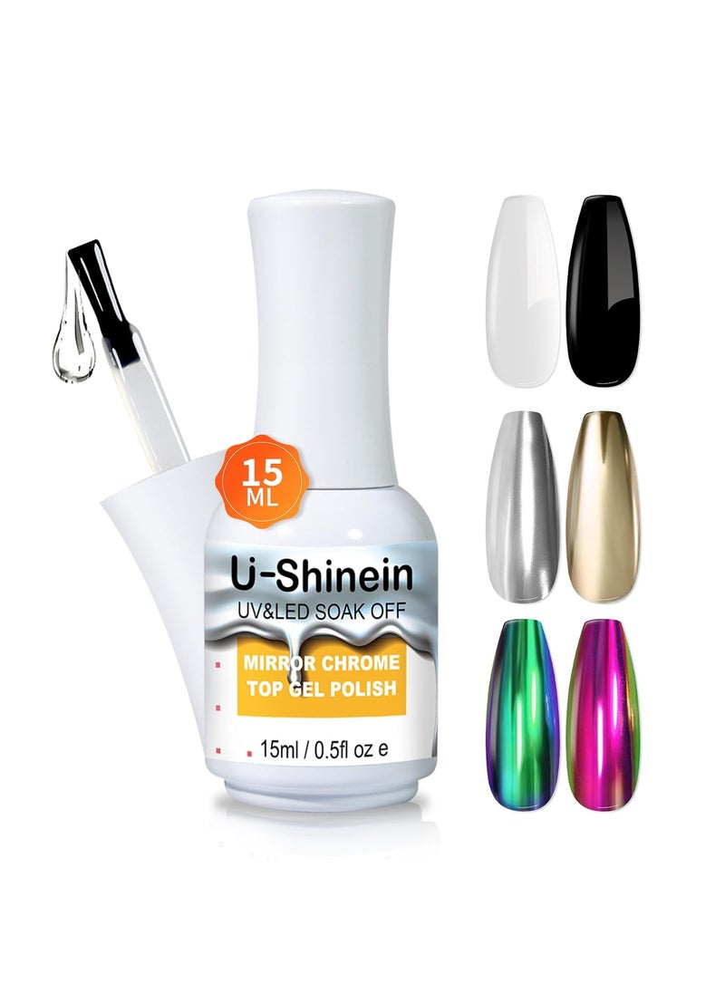 15ml Top Coat for Metallic Painting Gel, No Wipe Top Gel Polish for Metallic Gel Nail Polish, Chrome Nail Polish, Chrome Nail Powder, Mirror Nail Gel, Easy to Make Mirror Chrome Effect