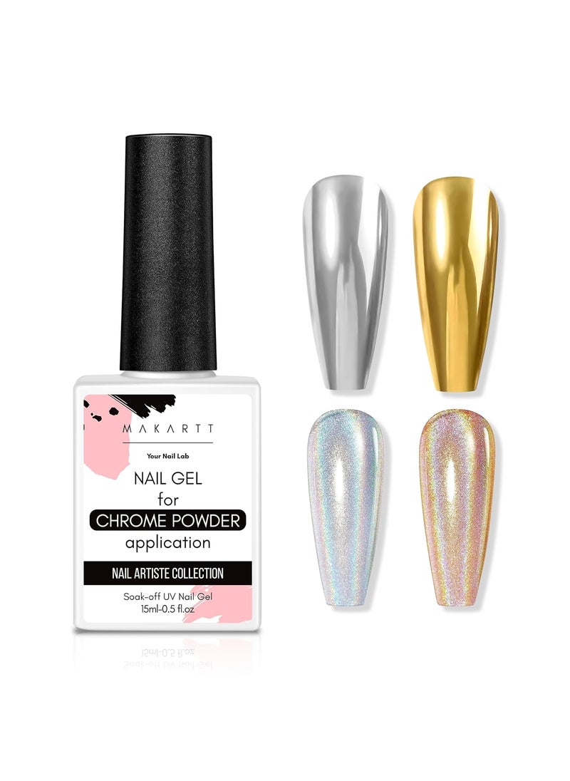 Makartt Gel Top Coat for Chrome Nail Powder - 15ml No Wipe High Gloss Top Coat Gel Nail Polish Mirror Shine Nail Gel Long Lasting Easy Application, Soak off Nail Lamp Gel Top Coat