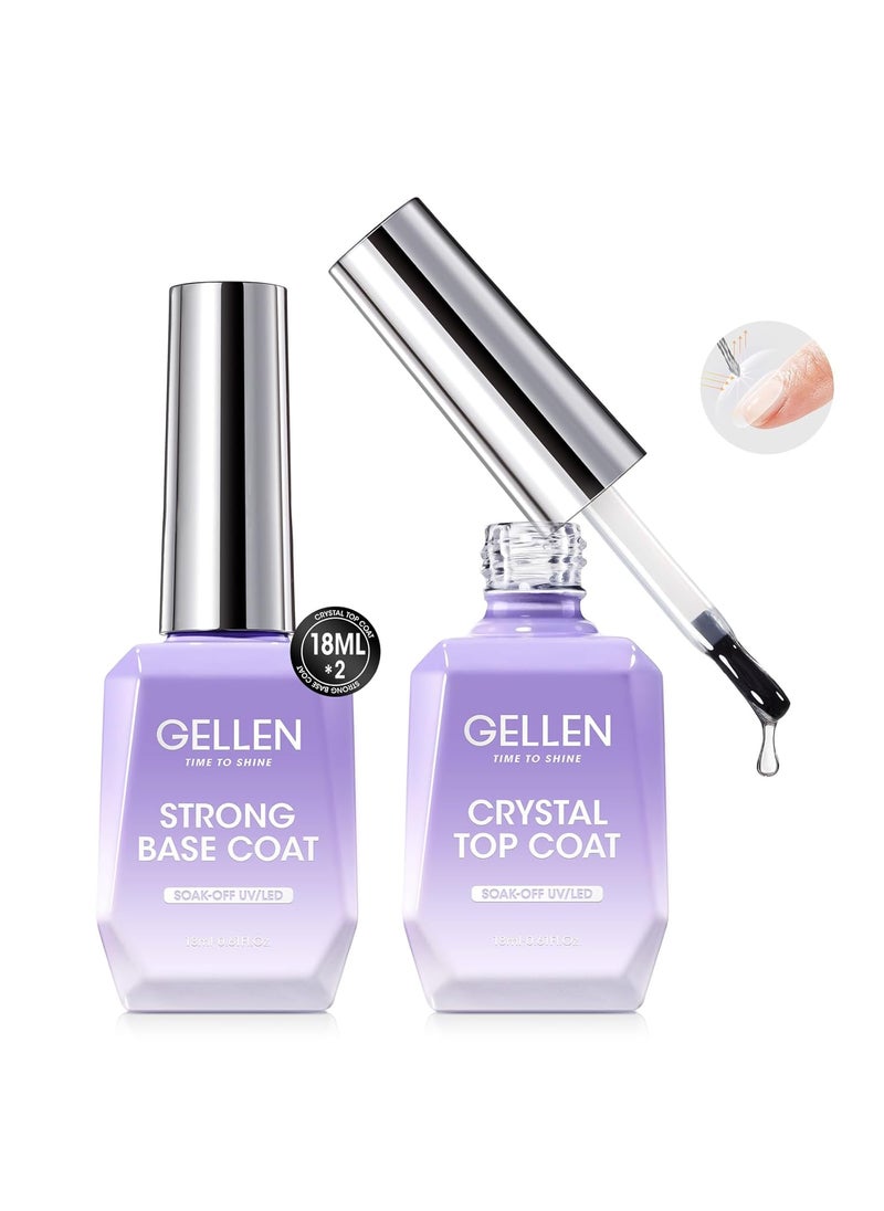 Gellen Crystal Base and Top Coat, 18ml Anti-scratch Nail Polish, Soak Off UV Light Cured Gel Top Coat, Salon Gel Polish