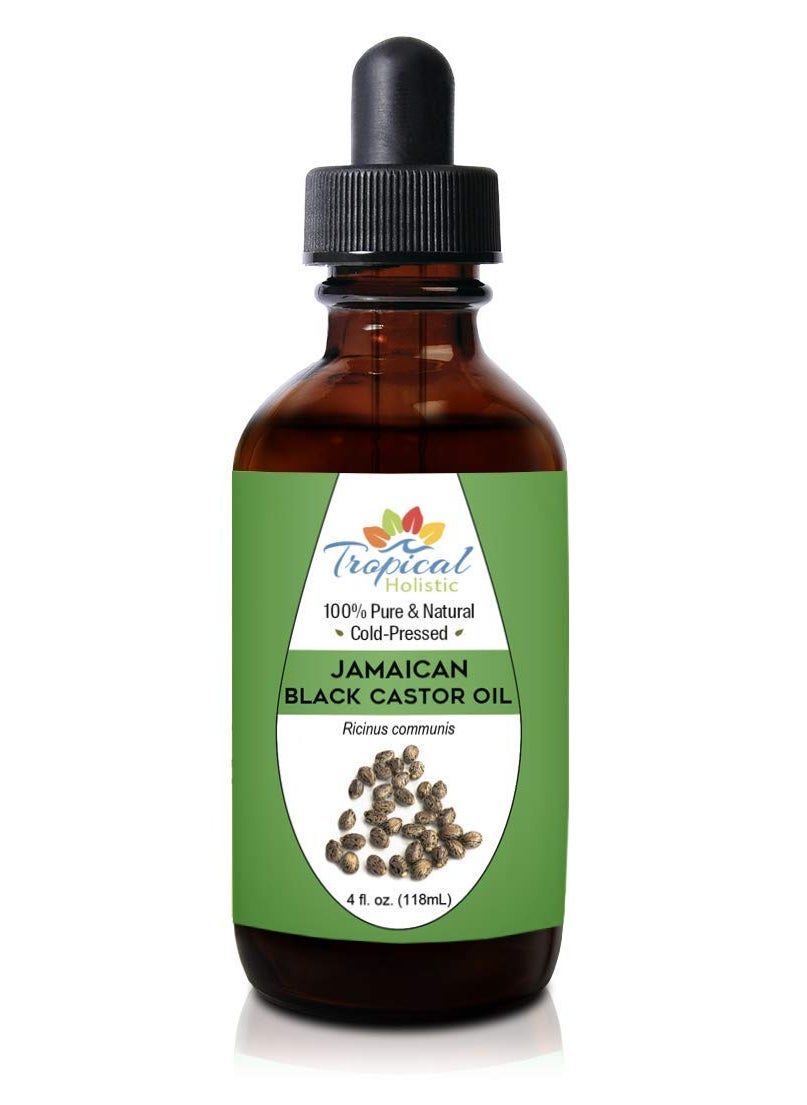 100% Pure Jamaican Black Castor Oil 4 oz - Premium Natural Black Castor Oil for Hair Growth, Beard, Eyelashes, Edges, Scalp Grease, Dandruff, and Eyebrows