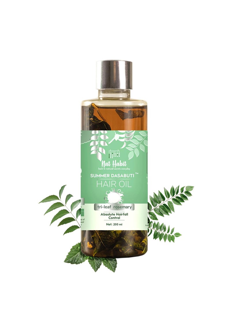 Tri-Leaf Rosemary Hair Oil For Men & Women, Nourishing Formula, Suitable For All Hair Types, Free From Paraffin, Mineral Oil, Preservatives & Chemicals, 200ml
