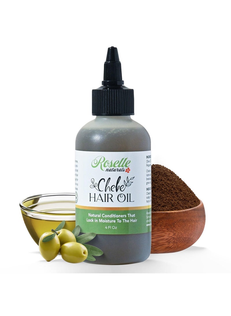 Roselle Naturals Chebe Oil for Hair Growth - Made in USA 4 Fl Oz - Hair Growth Oil, Grease for Stronger, Longer, Thicker Hair