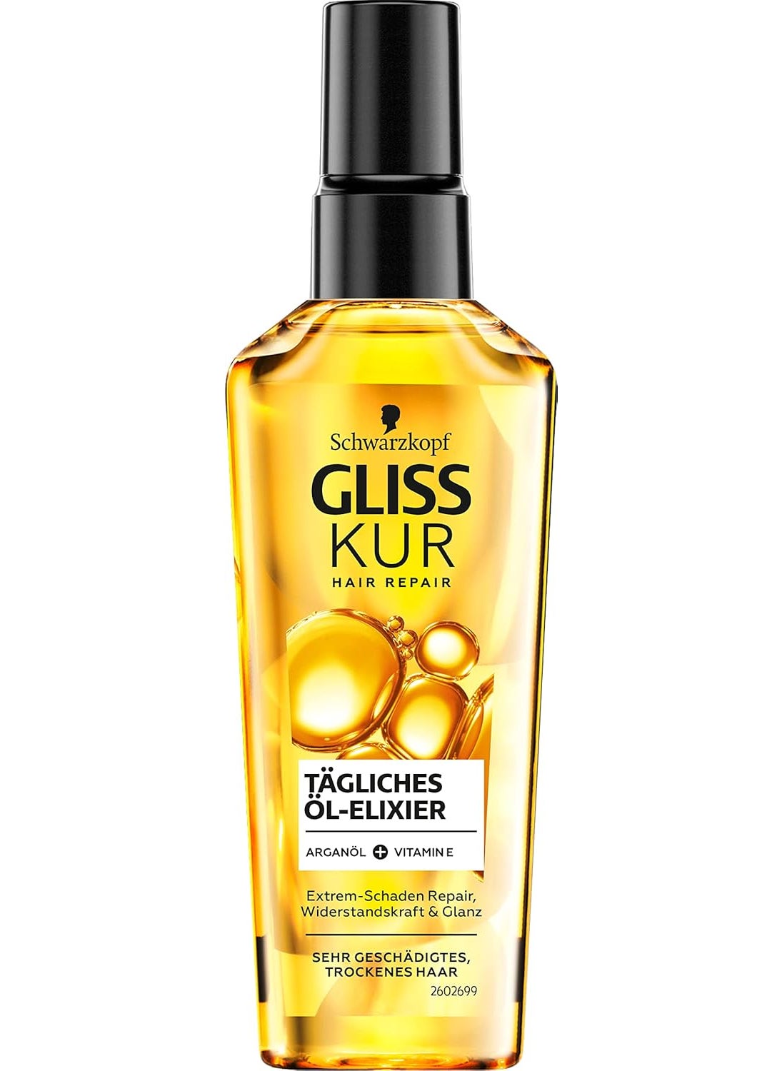 Gliss Kur Hair Oil Daily Oil Elixir (75 ml), Hair Oil for Dry Hair Nourishes and Refines Hair Without Oily Residue, Contains Argan Oil and Vitamin E