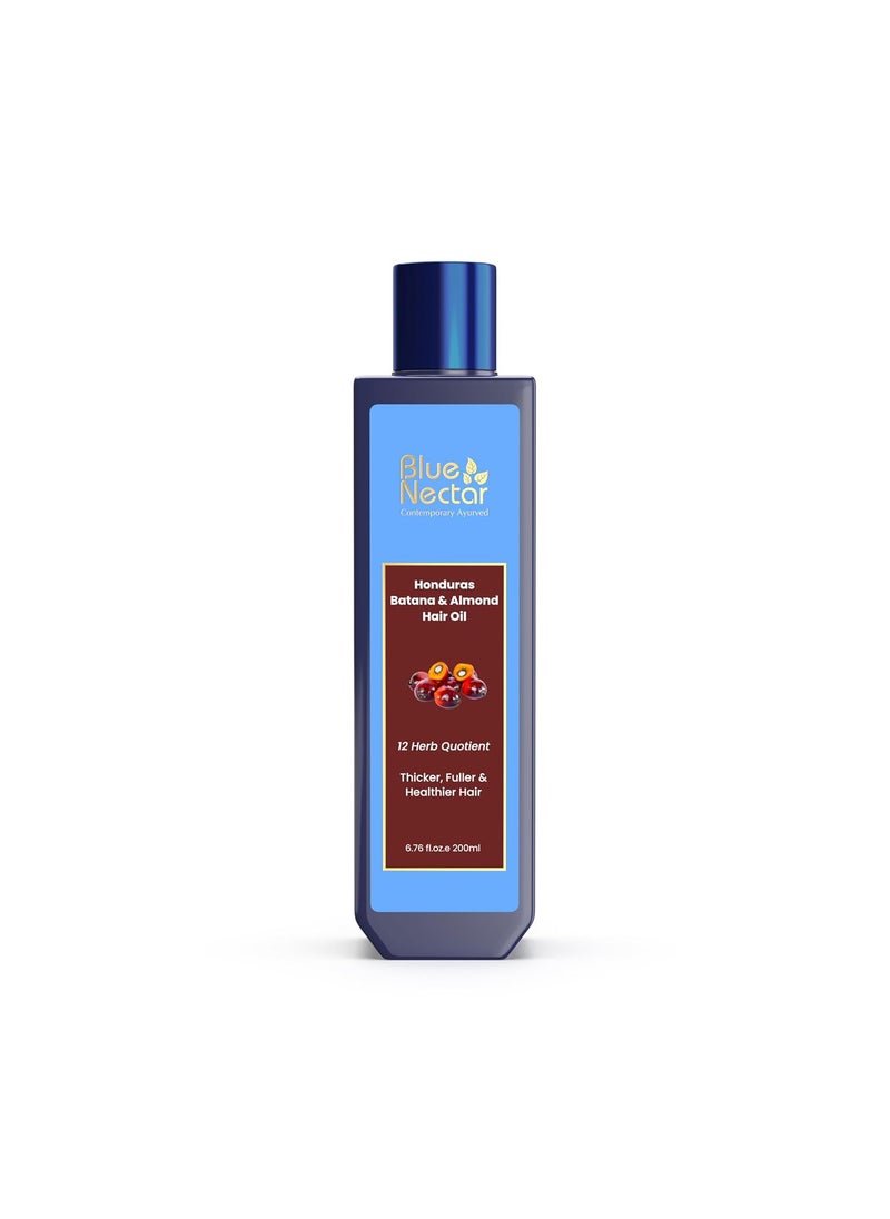 Blue Nectar Batana Oil for Thicker Hair | Pure Honduras Batana Oil for Hair Growth with Organic Almond Oil | Ayurvedic Hair Growth Oil for Stronger Hair (12 Herbs, 6.76 FlOz)