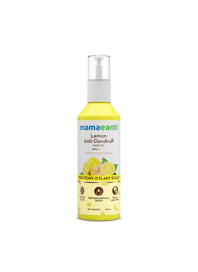 MAMAEARTH Lemon Anti-Dandruff Hair Oil for Flaky Scalp 100ml | Nourishes Scalp & Hair | Contains Lemon, Ginger, Apiscalp Svetakutaja Oil, Neem, Salicylic Acid