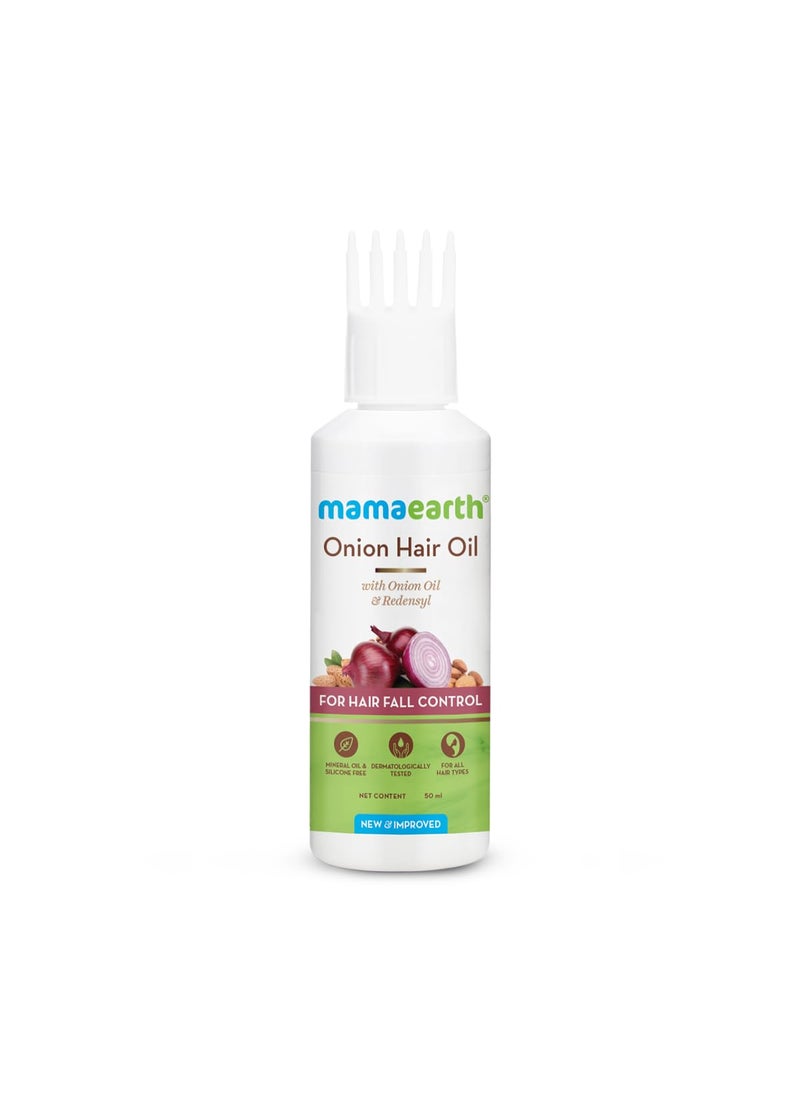 MAMAEARTH Onion Hair Oil | Natural & Organic Anti Hair Loss & Hair Fall Control Oil with Redensyl | for Color Treated & All Hair Types | 1.69 Fl Oz (50ml)
