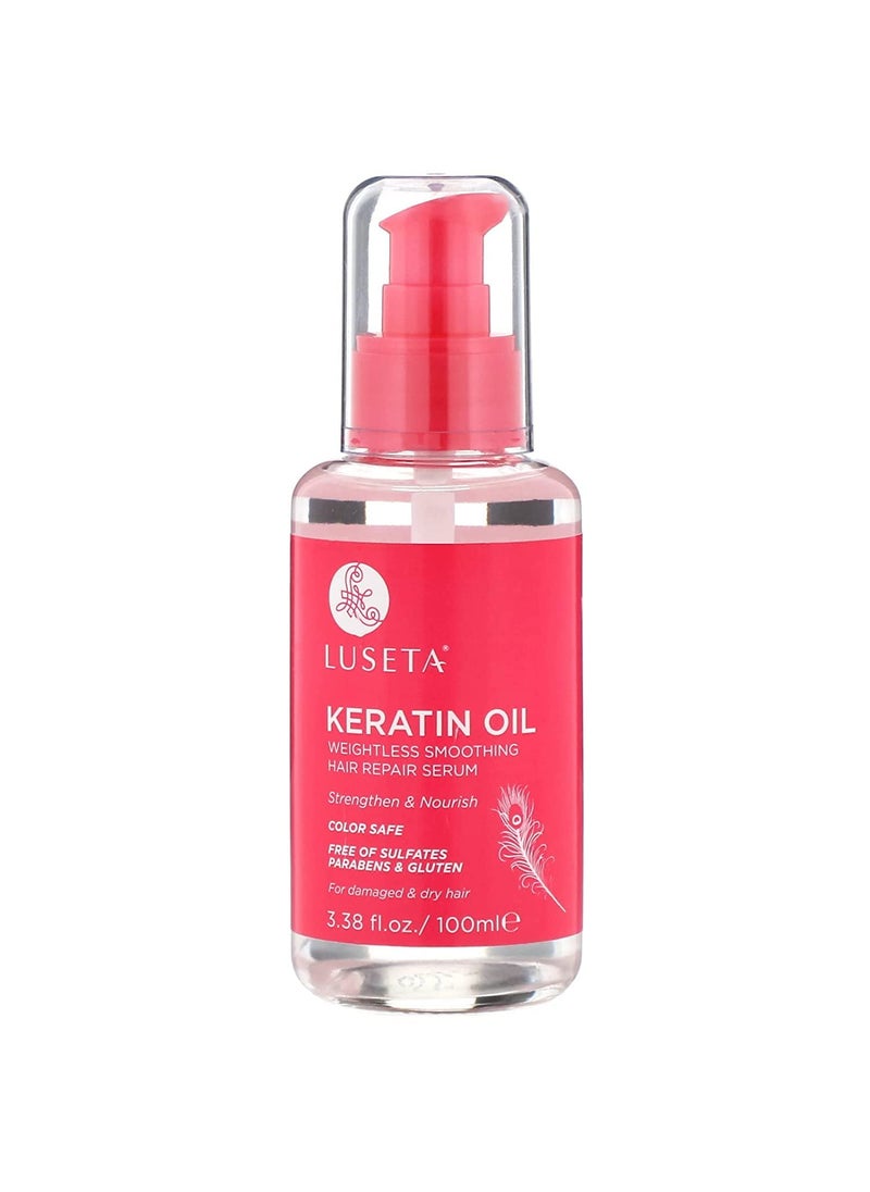 Luseta Keratin Hair Oil Serum for Color Treated Damaged & Dry Hair Strengthening & Nourishing, Keratin Hair Treatment Oil, Free of Sulfates, Paraben and Gluten 3.38 oz