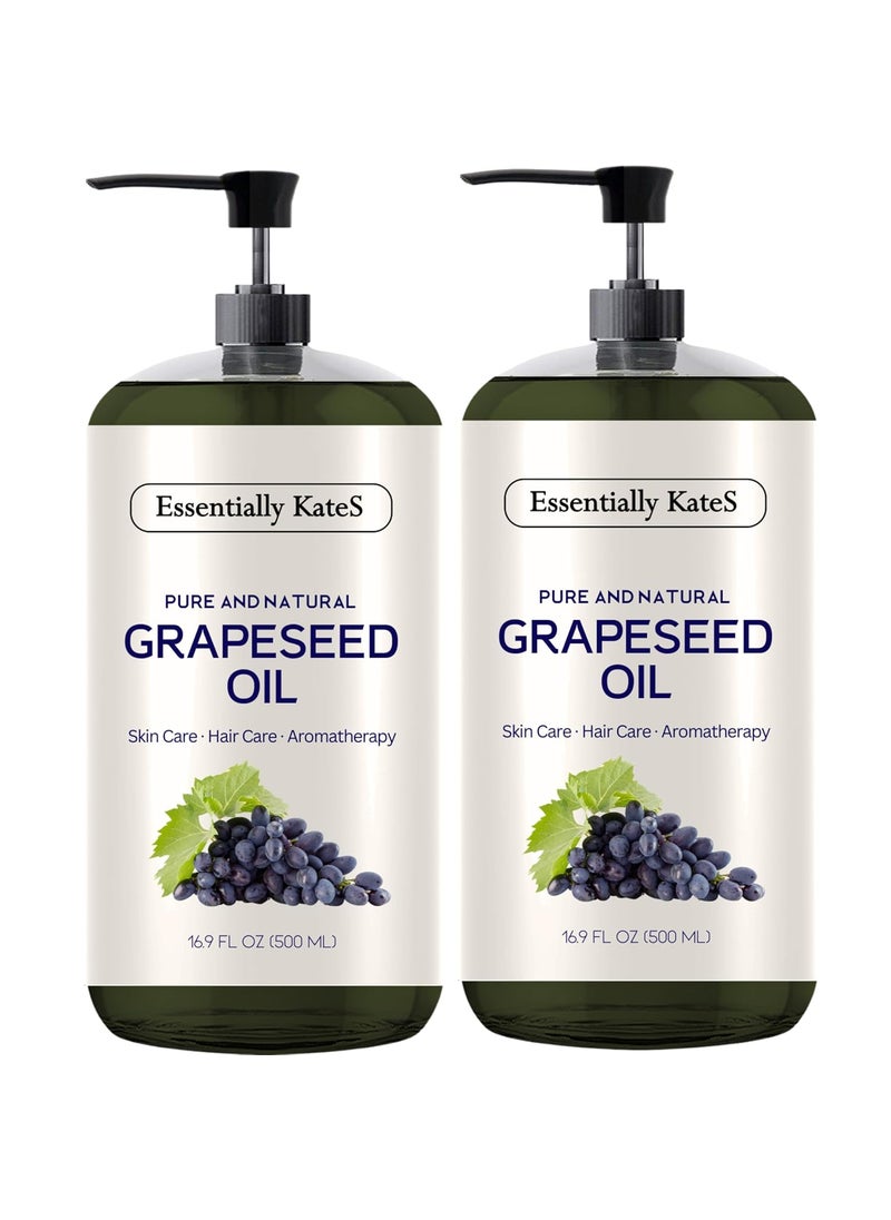 Grapeseed Oil 33.8 Fl Oz - Pack of 2 x 16.9 Fl Oz - 100% Pure and Natural and Cold Pressed