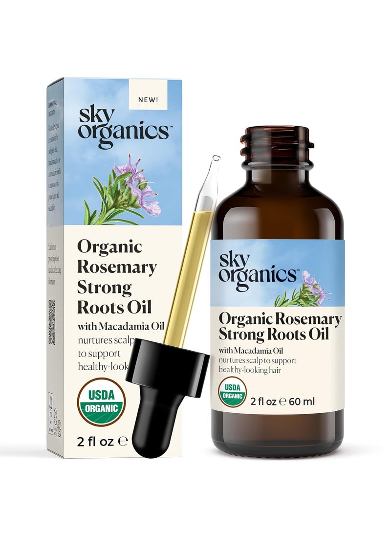 Sky Organics - Organic Rosemary Oil with Strong Roots - Hair Growth Serum with Macadamia, Jojoba & Essential Oils for Scalp - Natural Beauty and Hair Care - 2 fl oz