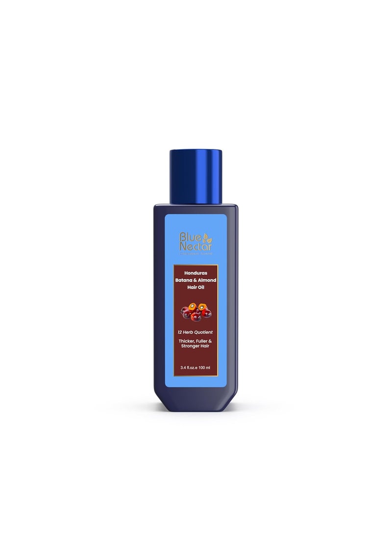 Blue Nectar Batana Oil for Thicker Hair | Pure Honduras Batana Oil for Hair Growth with Organic Almond Oil | Ayurvedic Hair Growth Oil for Stronger Hair (12 Herbs, 3.38 FlOz)