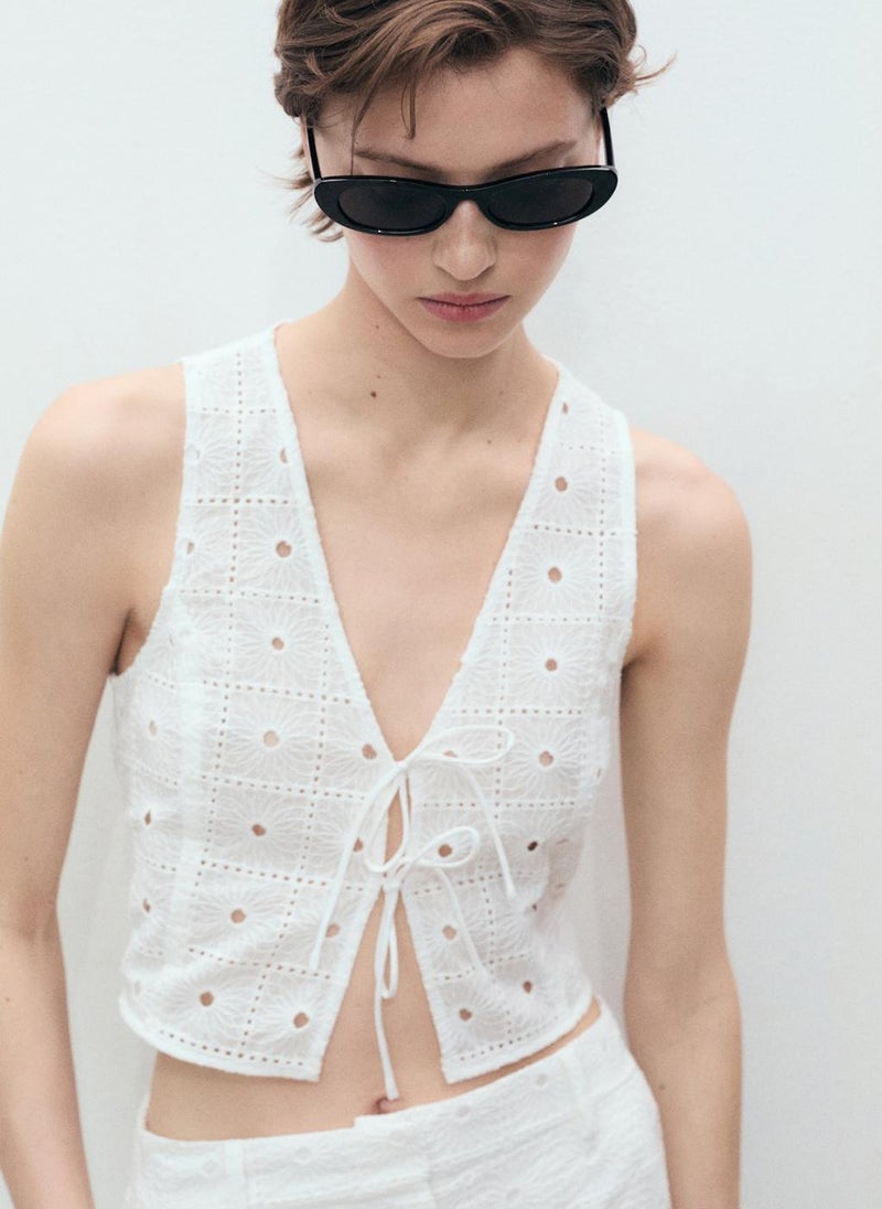 Embroidered Cotton Waistcoat With Bows