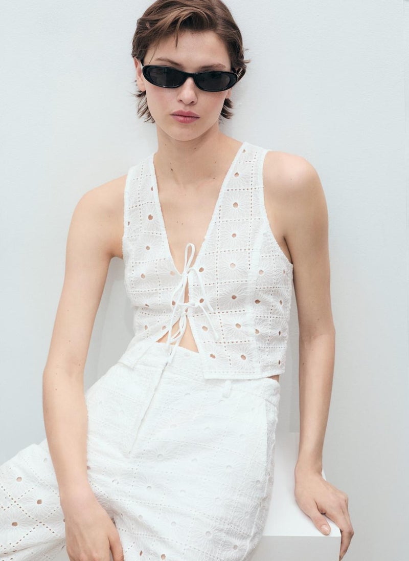 Embroidered Cotton Waistcoat With Bows
