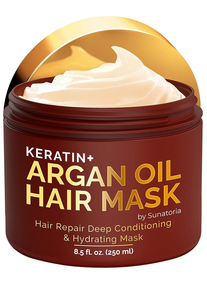 SUNATORIA Hair Mask with Keratin & Argan Oil - Conditioner for Dry, Damaged, Frizzy Hair & Split Ends - Hair Treatment Serum for Hair Repair & Hydrating - 8.5 Fl Oz