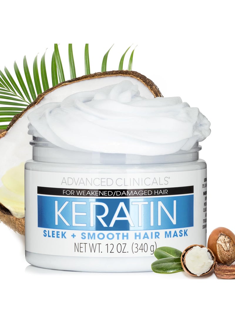 Advanced Clinicals Keratin Hair Mask Treatment, 12 Fl Oz - For Color Treated Hair, Detoxifying Keratin Conditioner To Strengthen Broken, Fortifying Hair Repair Mask With Shea Butter