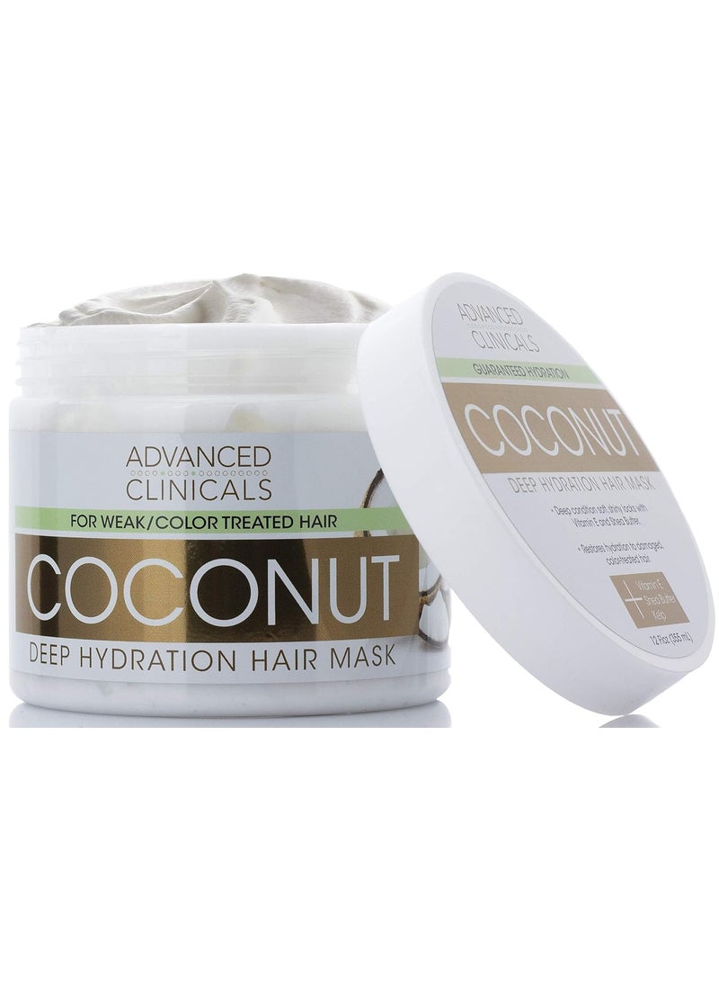 Advanced Clinicals Coconut Oil Hair Mask Treatment Deep Hydration Hair Repair Mask Conditioner To Strengthen Dry, Color-Treated, Weak Hair & Boost Hair Growth W/Shea Butter & Kelp, 12 Fl Oz