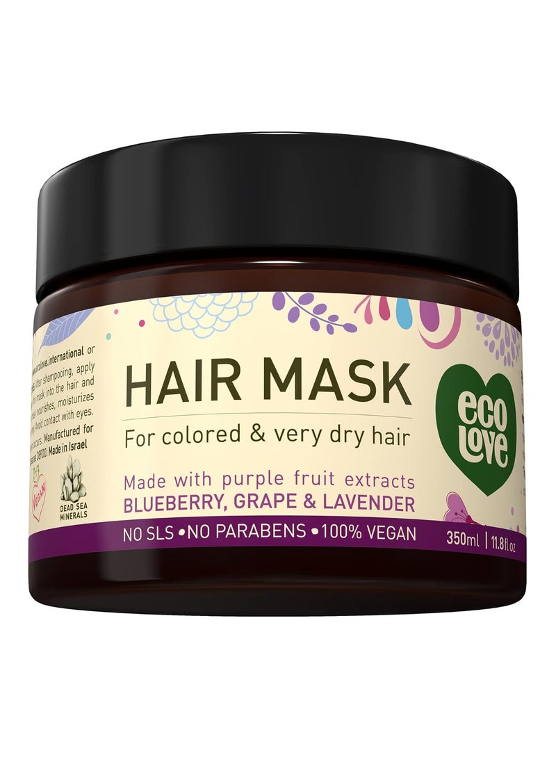 ecoLove Hair Mask for Dry Damaged Hair, Natural Hair Mask Deep Conditioning, 11.8 oz - Vegan and Cruelty-Free, With Lavender Extract, Organic Ingredients, SLS and Parabens Free