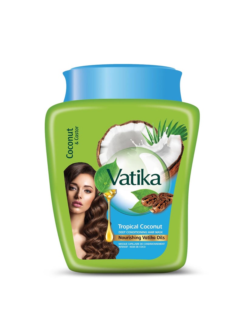 Dabur Vatika Naturals Hair Mask - Deep Conditioning Hair Mask for Dry and Damaged Hair - Natural Hair Care Solution with Intense Moisture & Rejuvenation Benefits - Tropical Coconut & Castor Oil (500g)