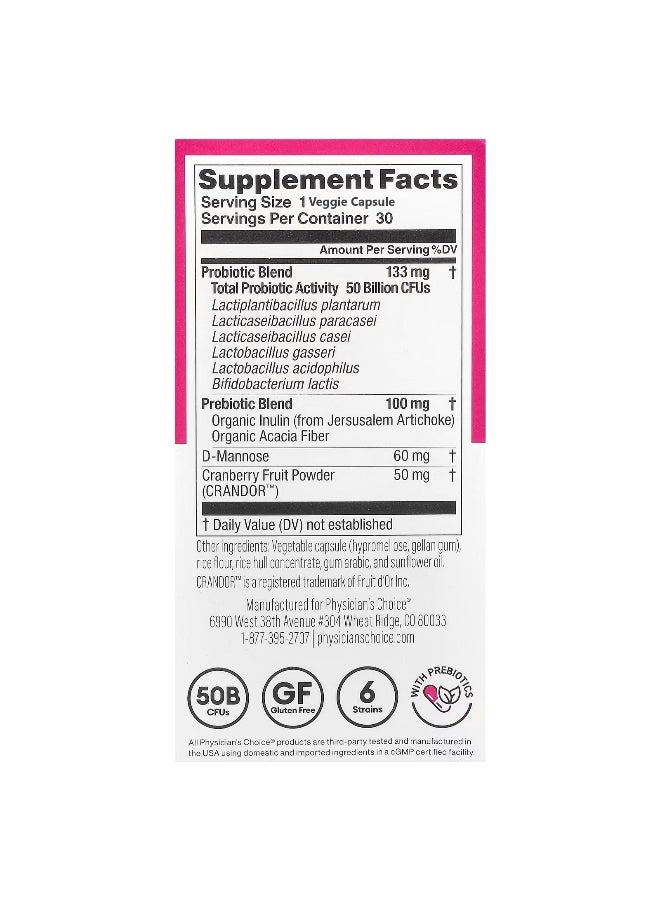 Women's Probiotic, 50 Billion CFUs, 30 Veggie Capsules Packaging May Vary